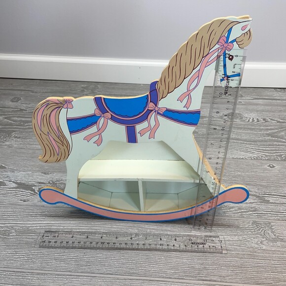 Rocking Horse Wall Hanging Nursery Shelf White Pink Blue by JSNY RARE Vintage - Picture 10 of 10